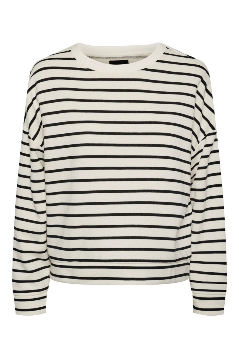 Bluse Pc Chilli Ls Sweat Stripes Cloud Dancer Black fra Pieces