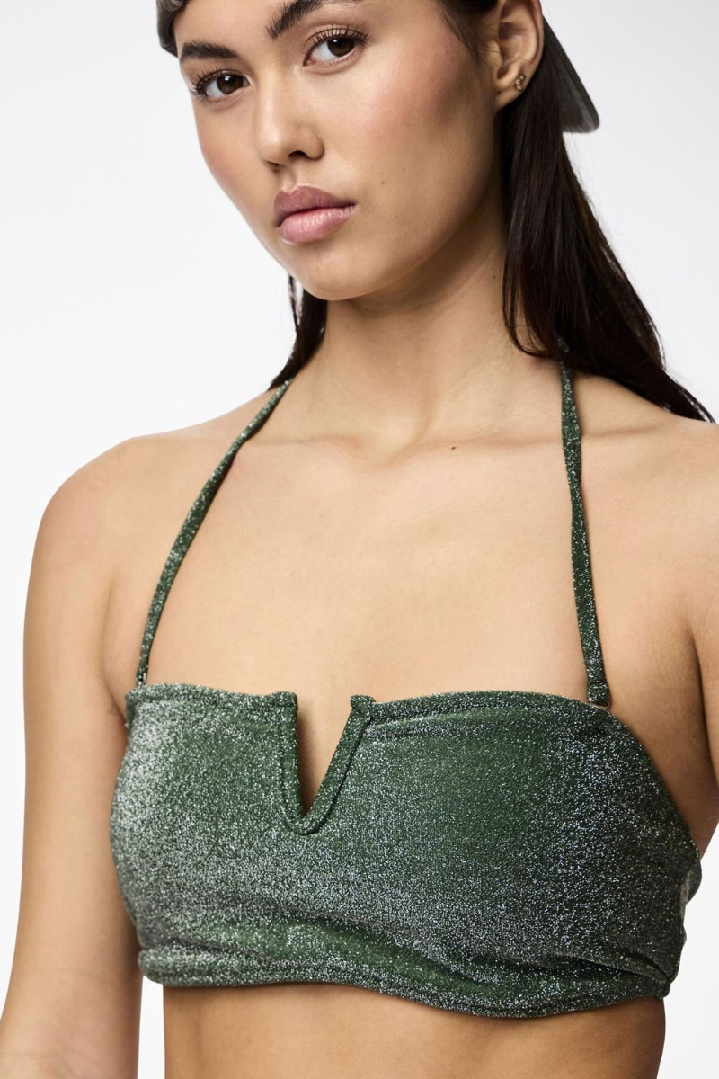 Badetøj   Pc Bling Bikini Bandeau Top Lurex Sww   Dark Green Silver Lur fra Pieces