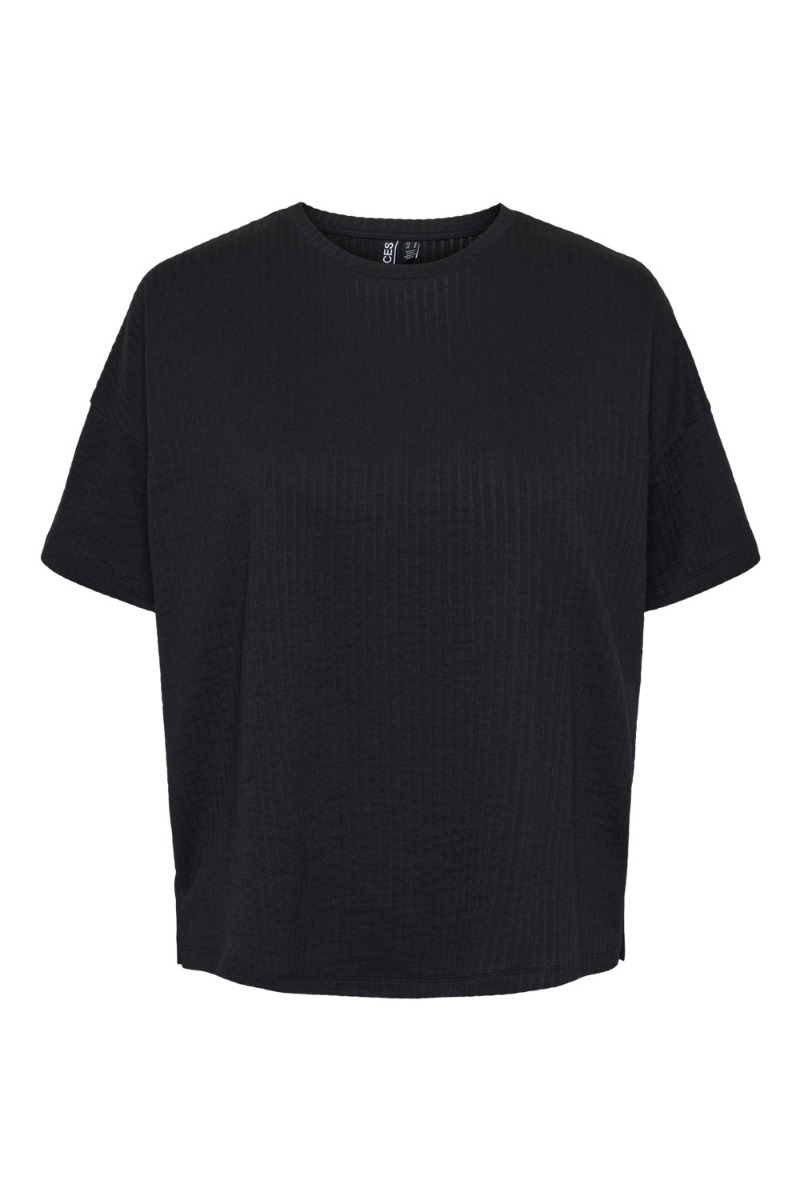 T Shirt   Pc Brecca Ss O Neck Oversized Tee   Black fra Pieces