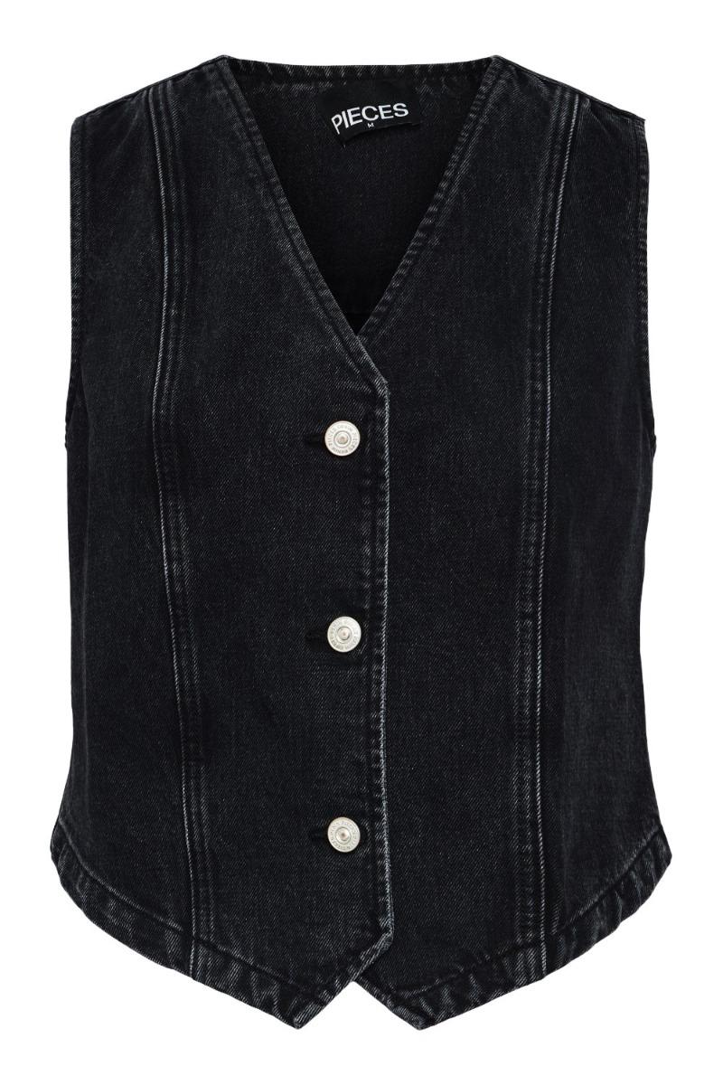 Vest   Pc Alma Denim Vest   Dark Grey Denim fra Pieces
