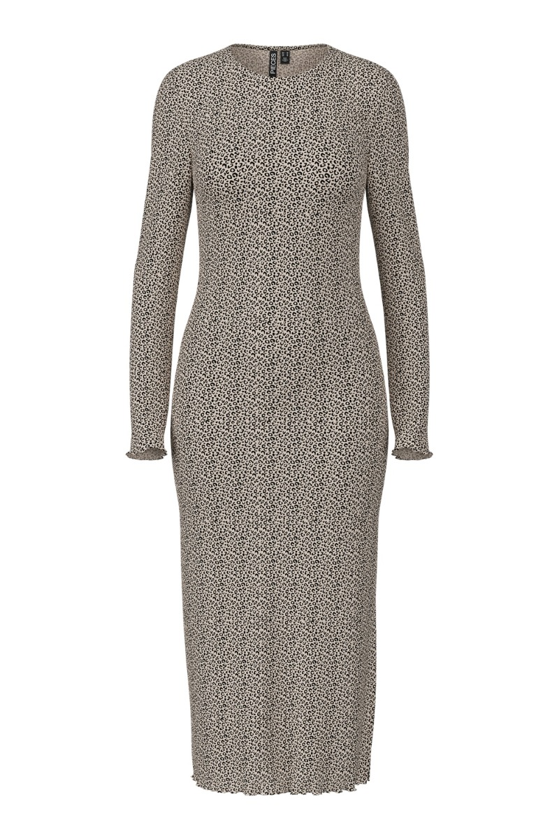 Kjole   Flora Ls Midi Dress   Natural Leo fra Pieces