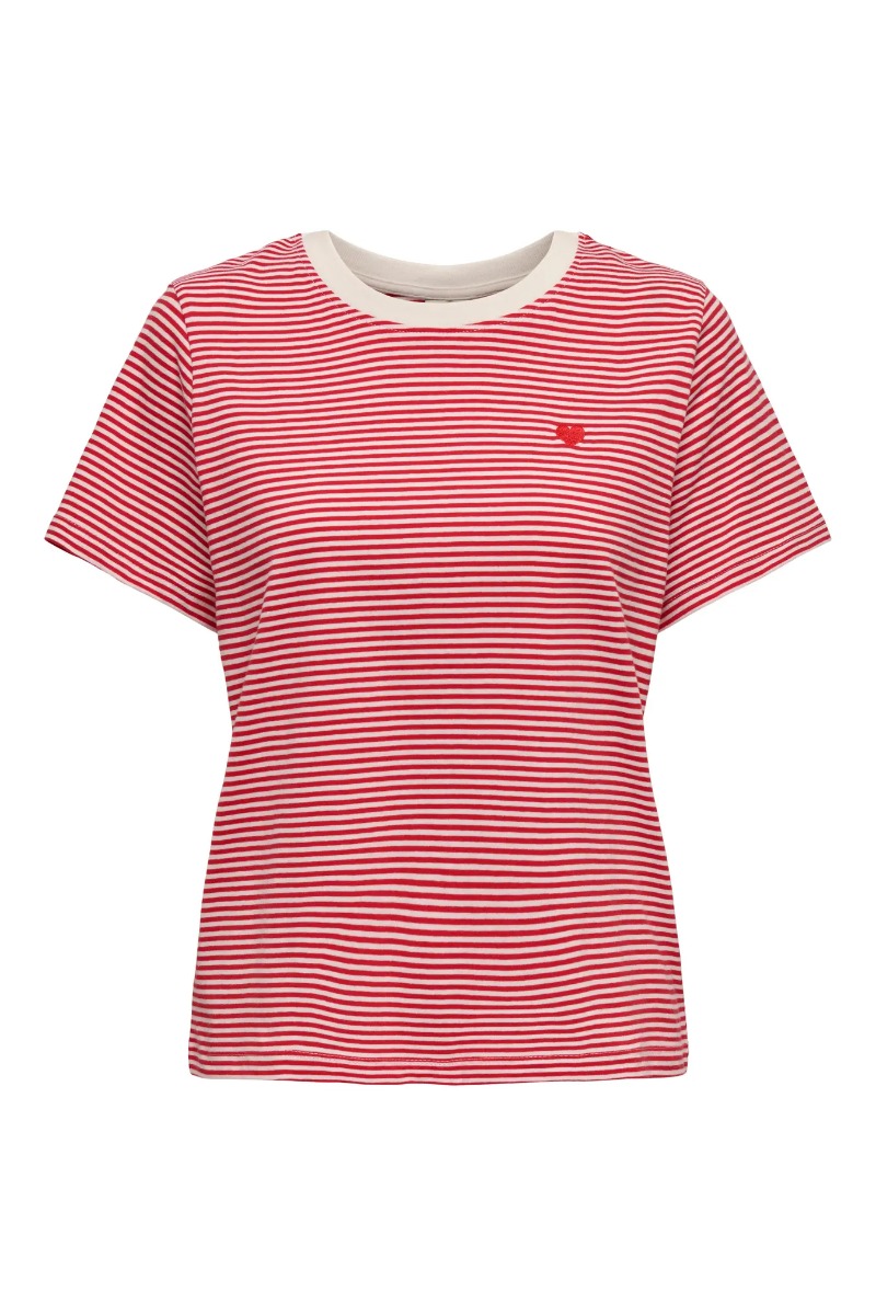 T Shirt   Pisa S S Print Top   Cloud Dancer Ski Patrol Stripes fra Jdy
