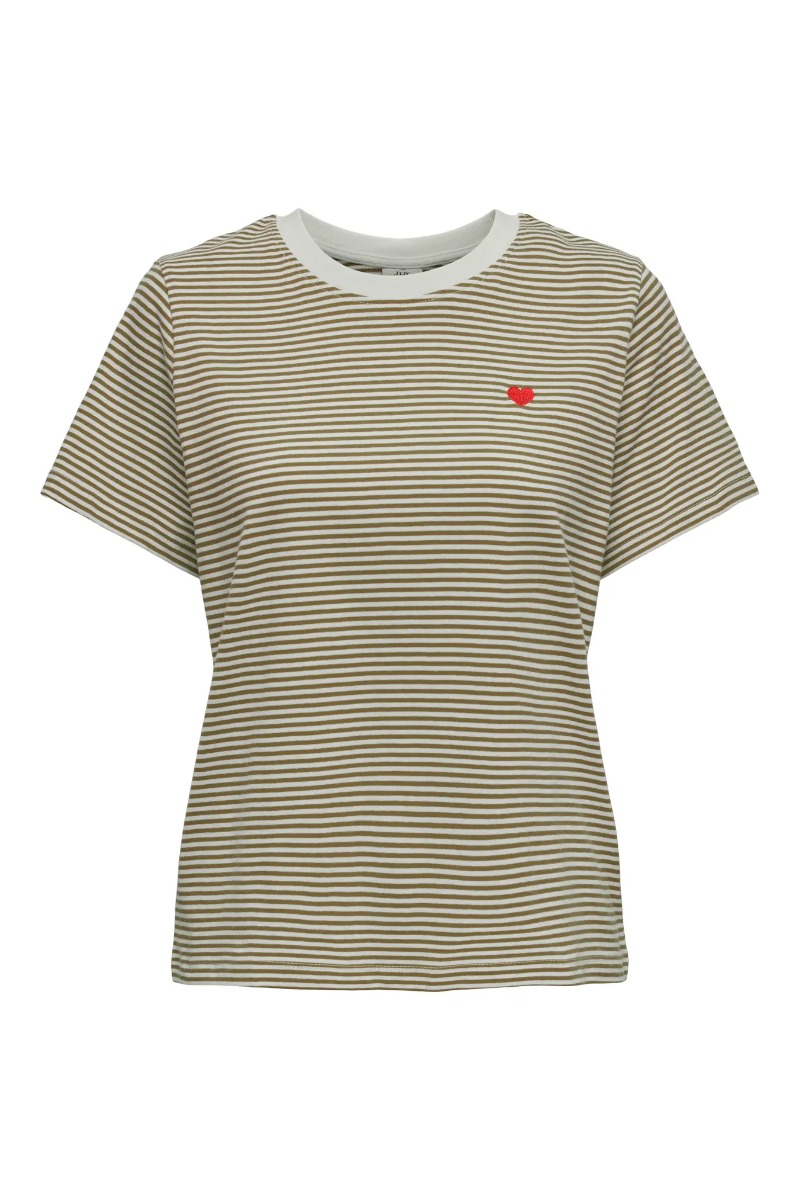 T Shirt   Pisa S S Print Top   Cloud Dancer Walnut Stripes fra Jdy