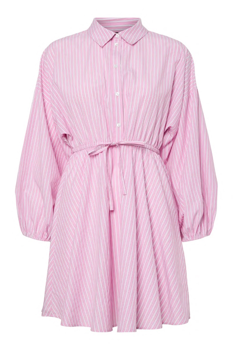 Kjole   Famma Ls Short Shirt Dress   Pink Tulle White Pink Stripes (levering Slut April) fra Pieces