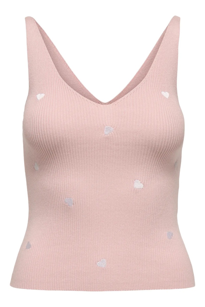 Top   Nanna S L Embroidery Top   Chalk Pink Cloud Dancer Heart fra Jdy