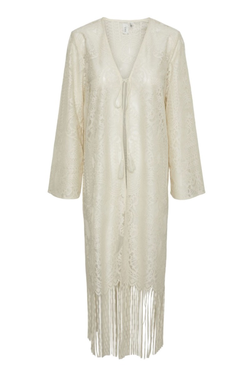 Y.a.s   Cardigan     Minna Long Lace Cover Up   Fest Birch fra Yas