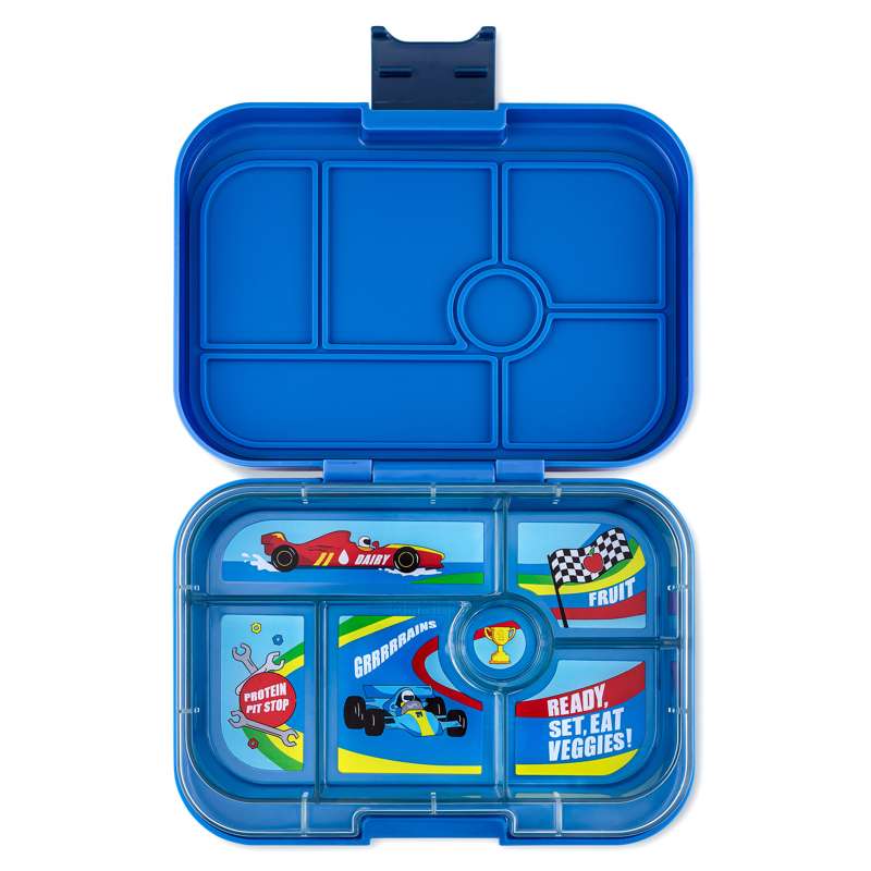 Madkasse   Original   6 Rum   Surf Blue Race Cars fra Yumbox